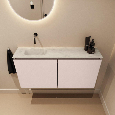 MONDIAZ TURE-DLUX Meuble WC 100cm Rosee. Lavabo EDEN Opalo position gauche. Sans trou de robinet.