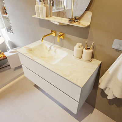 Mondiaz VICA-DLUX ensemble de meuble de salle de bain - 100cm - meuble sous-vasque lin - 2 tiroirs - lavabo encastré nuage gauche - sans trous de robinet - version haute de 60cm - frape