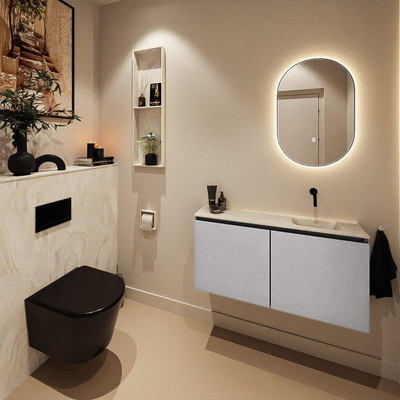MONDIAZ TURE-DLUX meuble WC 100 cm Plata. EDEN vasque Ostra position droite. Sans trou de robinet.