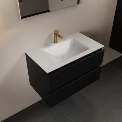 Mondiaz Aivy badmeubelset - 80x45x50cm - 1 kraangat - 1 wasbak talc Solid surface - Midden - 2 lades - Met spiegel - MDF Urban