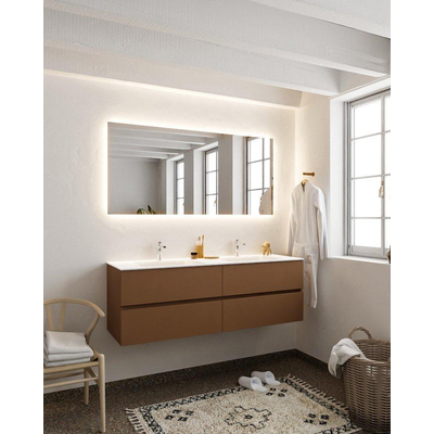 MONDIAZ VICA Ensemble de meuble salle de bain - 150cm - 4 tiroirs - lavabo Cloud double - 2 trous de robinet - solid surface rouille