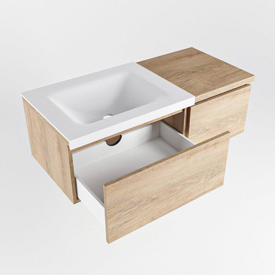 MONDIAZ BUKLA 100cm badmeubel met module 40 kleur Washed Oak met 2 lades. Wastafel CLOUD links 1 kraangat kleur Talc.