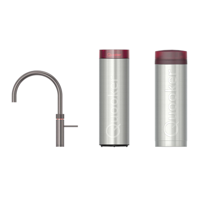 Quooker BE Fusion Round robinet d'eau bouillante - bec pivotant - PRO3 incl. réservoir Cube - Eau chaude / bouillante / gazeuse / filtrée - Gunmetal