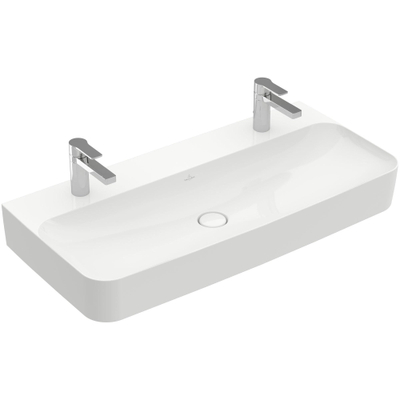 Villeroy & Boch finion wastafel - met 2 kraangaten - 100x47cm CeramicPlus - zonder overloop - White Alpine (glans wit)