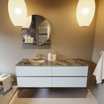 Mondiaz VICA-DLUX ensemble de meuble de salle de bain - 150cm - meuble sous-vasque argile - 4 tiroirs - lavabo encastré nuage gauche - 1 trou de robinet - version haute 60cm - lave