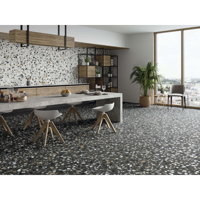 SAMPLE STN Cerámica Crisp carrelage sol et mural - Terrazzo Grafite (noir)