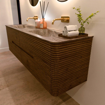 Mondiaz CIRO-DLUX Badkamermeubelset - 170x45x50cm - Solid surface wastafel Sombra - 2 wasbak Dubbel - zonder kraangaten - 4 lades - Dusk