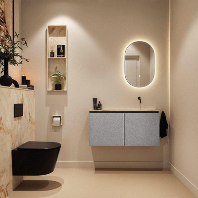 MONDIAZ TURE-DLUX Meuble toilette - 100cm - Plata - EDEN - vasque Frappe - position droite - sans trou de robinet