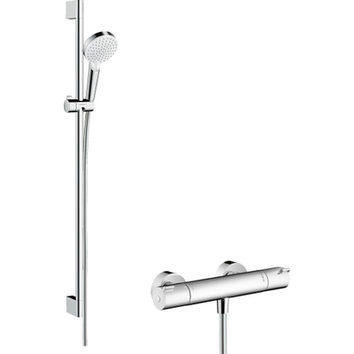 Hansgrohe Crometta Opb - douchesysteem Vario - met Ecostat - 1001 CL - glijstang 90cm chroom/w - thermostaat - wit