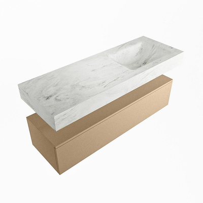 Mondiaz ALAN-DLUX Ensemble de meuble - 130cm - meuble Oro mat - 1 tiroir - Lavabo Cloud Opalo suspendu - vasque Droite - 1 trou de robinet