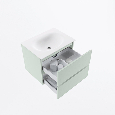 Mondiaz VICA Ensemble de meuble de salle de bain - 60cm - meuble sous-vasque greey - 2 tiroirs - lavabo moon milieu - 1 trou de robinet - version haute 60cm - talc