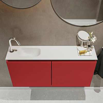 MONDIAZ TURE Toiletmeubel 100x23x50cm met 1 kraangaten 2 deuren fire mat Wastafel Eden links Solid Surface Wit