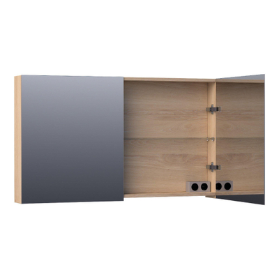 BRAUER Plain Spiegelkast - 120x70x15cm - 2 links/rechtsdraaiende spiegeldeuren - hout - Smoked oak