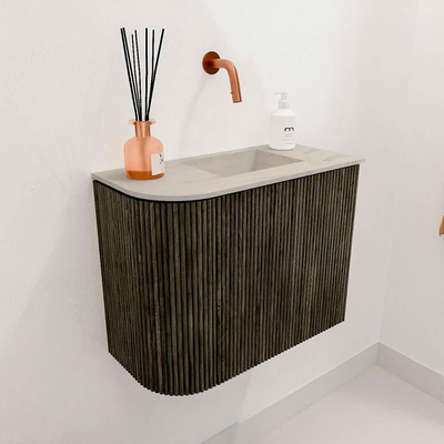 Mondiaz JOYA-DLUX 51.6cm toiletmeubel - ronding links kleur Shadow - Wastafel FAYE positie Rechts Zonder kraangat kleur Opalo.