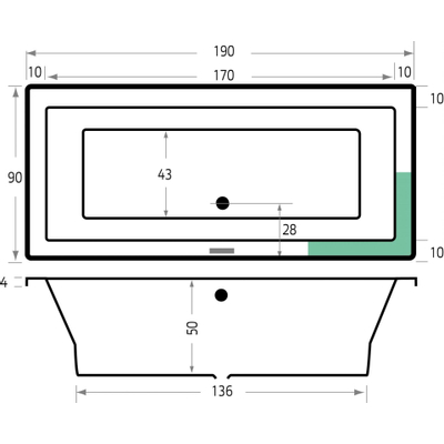 Xenz Society baignoire sans panneau 190x90cm avec pieds sans vidage acrylique Edelweiss mat