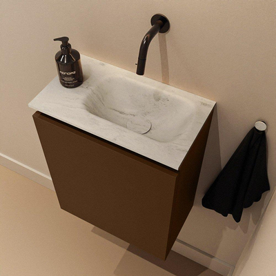MONDIAZ TURE-DLUX Meuble de toilette 40 cm Rust. EDEN lavabo Opalo position droite. Sans trou de robinet.
