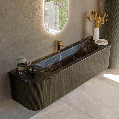 Mondiaz KURVE-DLUX Ensemble de meuble de salle de bains - 170x46x40cm - 1 tiroir - 2 portes - vasque solid surface - centré - 1 trou de robinet - Shadow