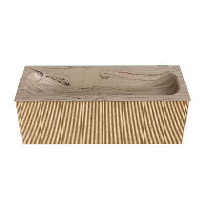 MONDIAZ KURVE-DLUX 120cm badmeubel kleur Oak met 1 lade en 0 deuren. Wastafel BIG LARGE Midden zonder kraangat Arena.