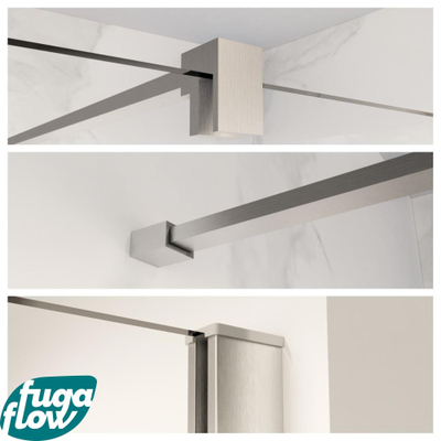 FugaFlow Eccelente Vetro ensemble de profil 200cm + barre de renfort 120cm en inox brossé -