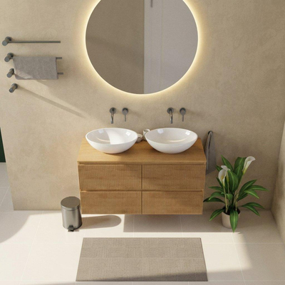 Saniclass Holz Atelier Ensemble de meubles de salle de bains - 120x45x62cm - plan de travail en bois - sans trou de robinetterie - 2 tiroirs - chêne natural mat (bois)