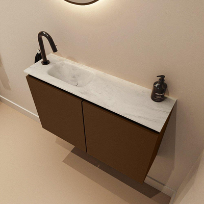 MONDIAZ TURE-DLUX Meuble WC 80 cm Rust. EDEN lavabo Opalo position gauche. Avec 1 trou de robinet.