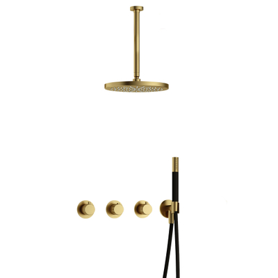 Hotbath Cobber X IBSX70 Ensemble de douche de tête encastré - douche de tête 30cm - bras de plafond 30cm - douchette barre 1 jet - laiton brossé - PVD