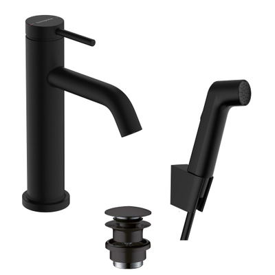 Hansgrohe Tecturis s 1 greeps wastafelkraan - 110 met bidette hendouche en shower hose - 160cm - mat zwart