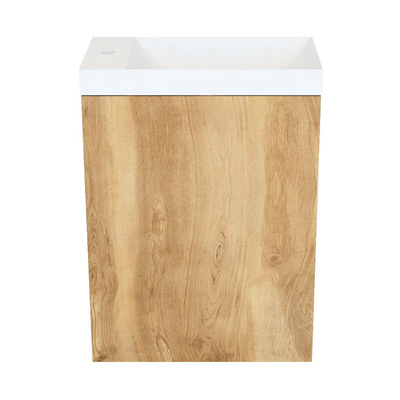 Arcqua Marble fontein – 40x22x54.5 cm – marmer wit mat – zonder kraan – eiken frame naturel, zonder overloop