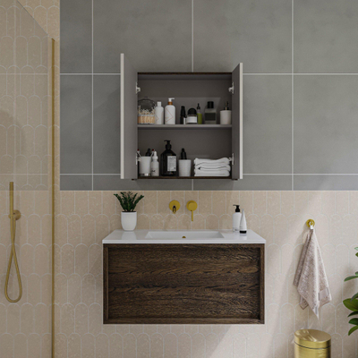 Saniclass Holz Atelier Armoire miroir - 60x63x16cm - incluant panneaux latéraux - Chêne charcoal