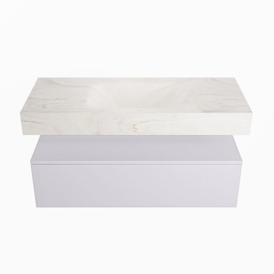 Mondiaz ALAN-DLUX Ensemble de meuble - 110cm - meuble Cale mat - 1 tiroir - Lavabo Cloud Ostra suspendu - vasque Centre - 1 trou de robinet