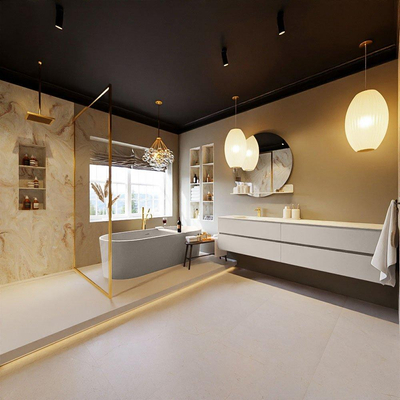 MONDIAZ VICA-DLUX Ensemble meuble de salle de bains - 200cm - sous-meuble linen - 4 tiroirs - lavabo encastré cloud gauche - 1 trou de robinet - version haute 60cm - frape