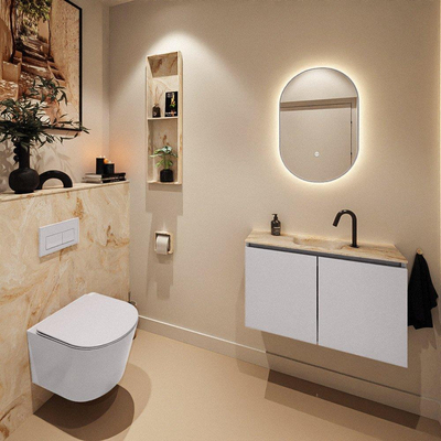 MONDIAZ TURE-DLUX Meuble toilette - 80cm - Cale - EDEN - vasque Frappe - position centrale - 1 trou de robinet