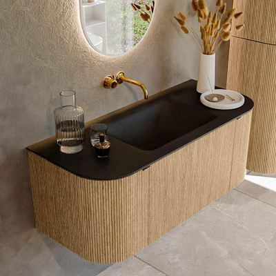 MONDIAZ KURVE Meuble de salle de bains 110 cm avec module 25 Len R couleur Chêne avec 1 tiroir et 2 portes. Lavabo CLOUD central sans trou de robinet Urban.