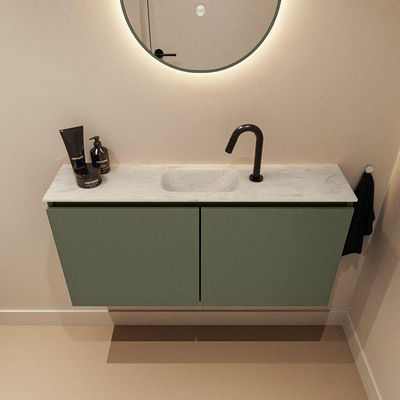 MONDIAZ TURE-DLUX meuble de WC 100cm Army. Lavabo EDEN Opalo position milieu. Avec 1 trou de robinet.