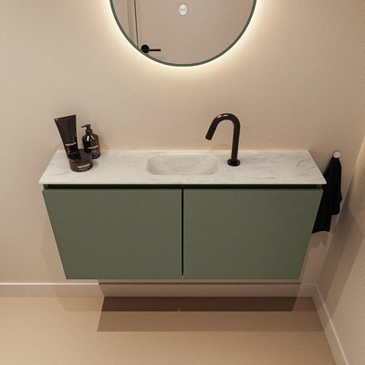 MONDIAZ TURE-DLUX Meuble toilette - 100cm - Army - EDEN - vasque Opalo - position centrale - 1 trou de robinet