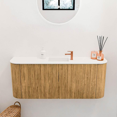 Mondiaz JOYA 103.2cm toiletmeubel - ronding links en rechts kleur Oak - Wastafel FAYE positie Midden 1 kraangat kleur Talc.