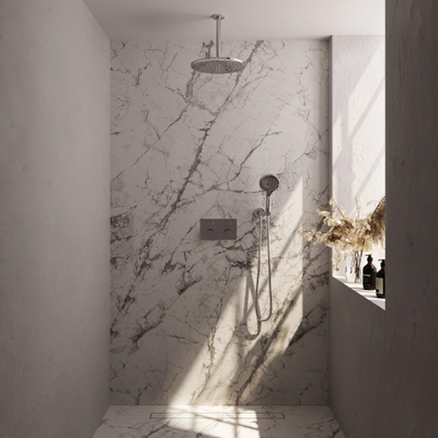 Brauer Chrome Carving douche thermostatique à effet pluie avec bouton-poussoir 60 30cm pommeau de douche bras de plafond 3 positions douche à main flexible de douche raccord mural coude chromé