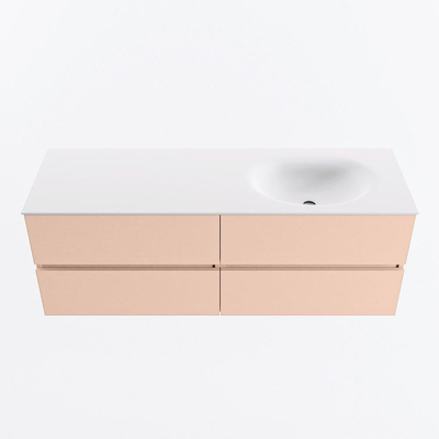Mondiaz VICA ensemble de meuble de salle de bain - 140cm - meuble sous-vasque rosee - 4 tiroirs - lavabo moon droite - 1 trou de robinet - version haute de 60cm - talc