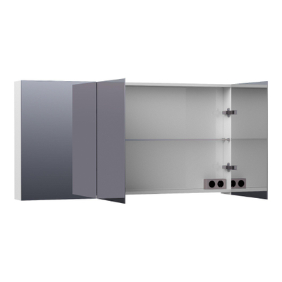 BRAUER Impress armoire de toilette – 139 x 70 x 15 cm – 3 portes, portes-miroir double face – Blanc haute brillance