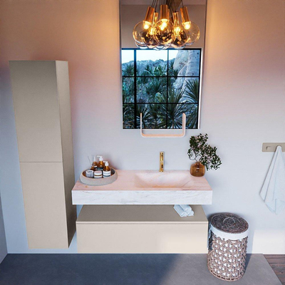 Mondiaz ALAN-DLUX Ensemble de meuble - 110cm - meuble Linen mat - 1 tiroir - Lavabo Cloud Ostra suspendu - vasque droite - 1 trou de robinet