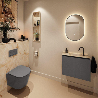 MONDIAZ TURE-DLUX Meuble WC 60 cm Dark Grey. EDEN vasque Frappe position milieu. Avec 1 trou de robinet.