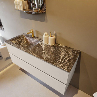 Mondiaz VICA-DLUX Ensemble de meuble de salle de bain - 120cm - meuble sous-vasque lin - 2 tiroirs - lavabo encastrée cloud gauche - 1 trou de robinet - version haute de 60cm - lave