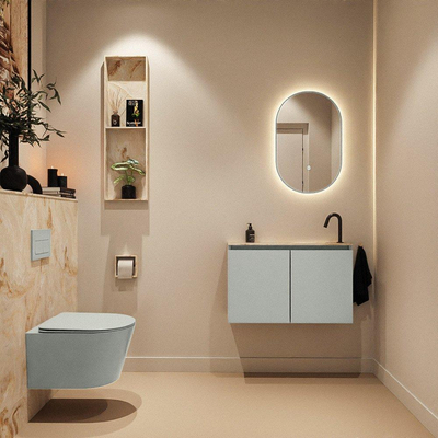 MONDIAZ TURE-DLUX Meuble de toilettes 80 cm Greey. Lavabo EDEN Frappe position à droite. Avec 1 trou de robinet.