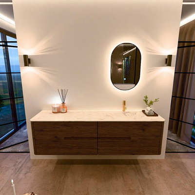 Mondiaz CIRO-DLUX Badkamermeubelset - 180x45x50cm - Solid surface wastafel Ostra - 1 wasbak Rechts - 1 kraangat - 4 lades - Dusk