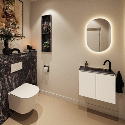 MONDIAZ TURE-DLUX Meuble toilette - 60cm - Talc - EDEN - vasque Lava - position droite - 1 trou de robinet