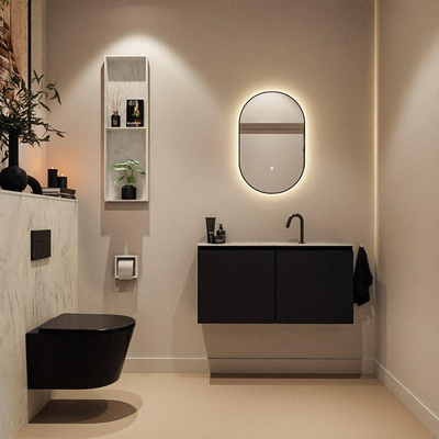 MONDIAZ TURE-DLUX Meuble toilette - 100cm - Urban - EDEN - vasque Opalo - position centrale - 1 trou de robinet