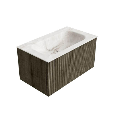 Ensemble de meuble de salle de bain Mondiaz KURVE-DLUX - 80x46x40cm - 1 tiroir - lavabo en solid surface - milieu - sans trou de robinet - Shadow