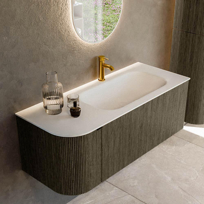 Mondiaz KURVE Ensemble de meubles de salle de bains - 115x46x40cm - 1 tiroir - 1 porte - vasque solid surface - droite - 1 trou de robinet - Shadow
