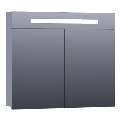 Saniclass 2.0 Armoire de toilette 80x70x15cm éclairage intégré rectangulaire 2 portes pivotantes MDF Gris mat