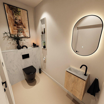 MONDIAZ TURE-DLUX Toiletmeubel - 40cm - Washed Oak - EDEN - wastafel Opalo - positie links - 1 kraangat